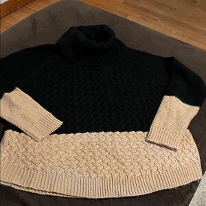 It's Our Time Black and Tan Cowl Neck Sweater